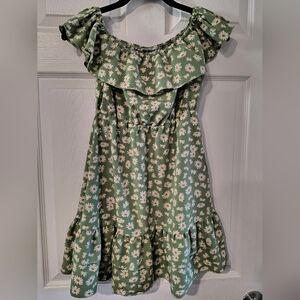 Shein Girls Floral Off-Shoulder Dress in Green